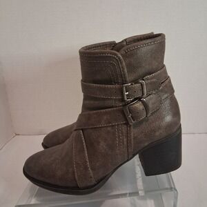 Natural Soul Brown Buckle Ankle Boots Block Heel Size 6.5 M